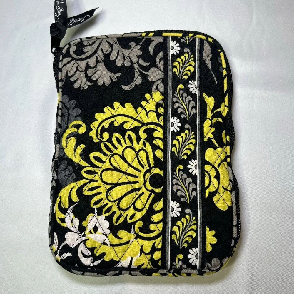 Vera Bradley Tablet iPad E Reader Sleeve Baroque Black Yellow Padded Zipper Soft